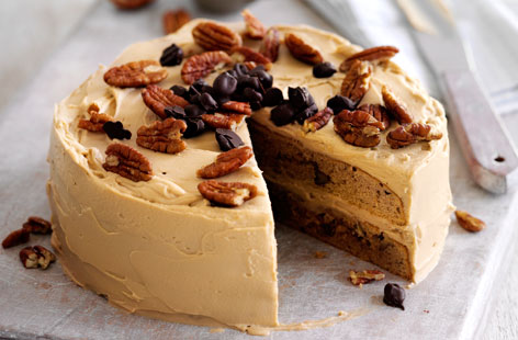 Bake this indulgent coffee and pecan cake for an irresistible twist on a traditional teatime bake. Fluffy coffee and pecan sponges are sandwiched with creamy coffee mascarpone icing for the perfect afternoon tea treat.