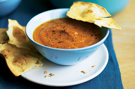 This soup ticks all the boxes when you're after something warming, delicious and inexpensive to make. The cumin snaps make a lovely side – you'll wonder why you haven't made them before. Add chilli flakes if you're after a bit of a kick.