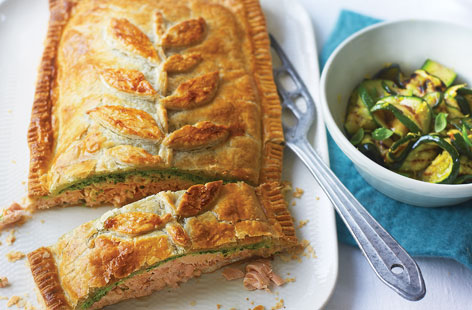 Salmon en croute is a dinner party classic. Flaky salmon is wrapped in buttery puff pastry with a layer of creamy watercress for the ultimate dish to impress your guests. This recipe can also be made ahead for stress-free entertaining.