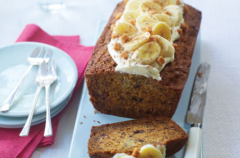 We refer to this as 'blowout banana bread' and it's easy to see why. Vanilla fudge is added to a simple banana bread recipe, with whipped cream and extra fudge cubes to decorate the finished dish. A decadent tea-time treat.
