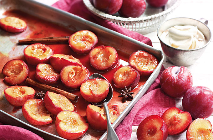 Looking for an elegant seasonal pudding? How about succulent British plums, gently roasted with brown sugar, freshly squeezed orange juice, cinnamon, and star anise, served with a dollop of earl grey infused cream.