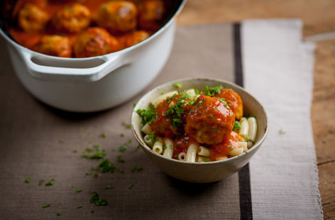 The Great British Chef's recipe is sure to delight all the family – and is a lovely one to make with the kids, too. Apple is added to the meatballs for a sweet twist, while the pepper sauce adds an exciting alternative to tomato. Enjoy with pasta or rice.