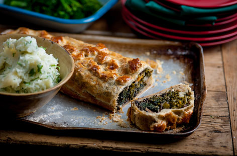 This lavish meat-free wellington gets over the problem of what to serve veggies for special occasions