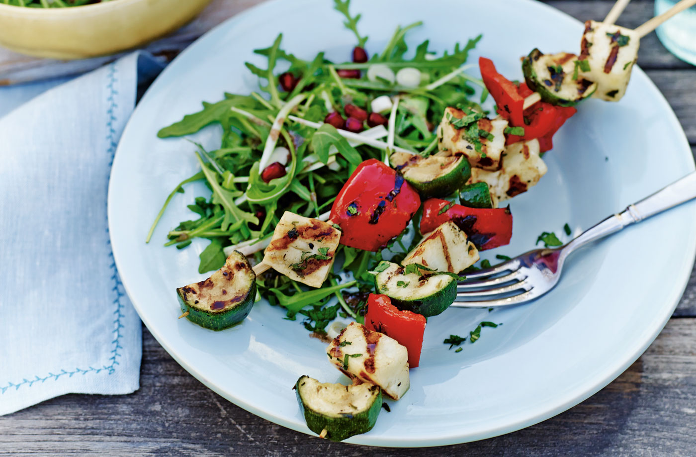 Chargrilled halloumi & vegetable skewers recipe