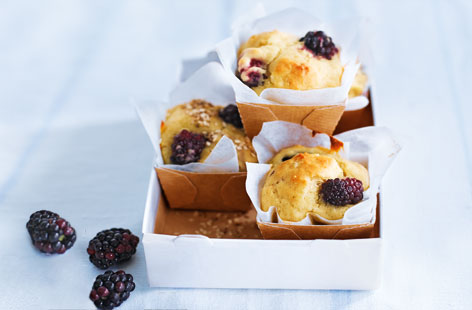 Make these muffins for a healthier kind of sweet treat. Blackberries and Bramley apple sauce provide the fruit, while Splenda and skimmed milk are used instead of sugar and full-fat milk. It's a lighter, healthier muffin – and it still tastes great!