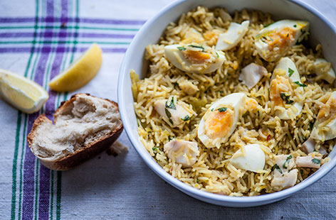 A quick recipe for mid-week dinner, Nathan Outlaw’s Kedgeree with boiled eggs is a healthy dish for kids and adults alike.