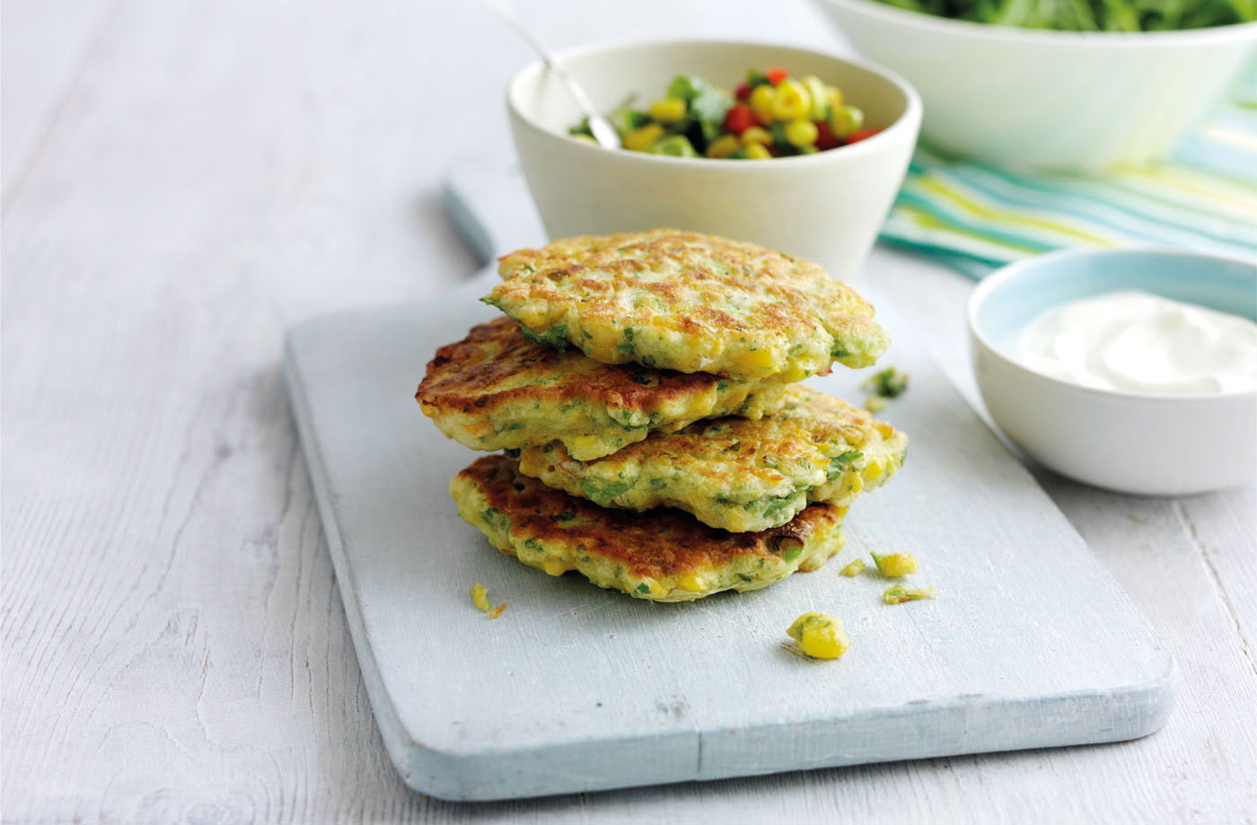 Sweetcorn fritters with avocado salsa recipe