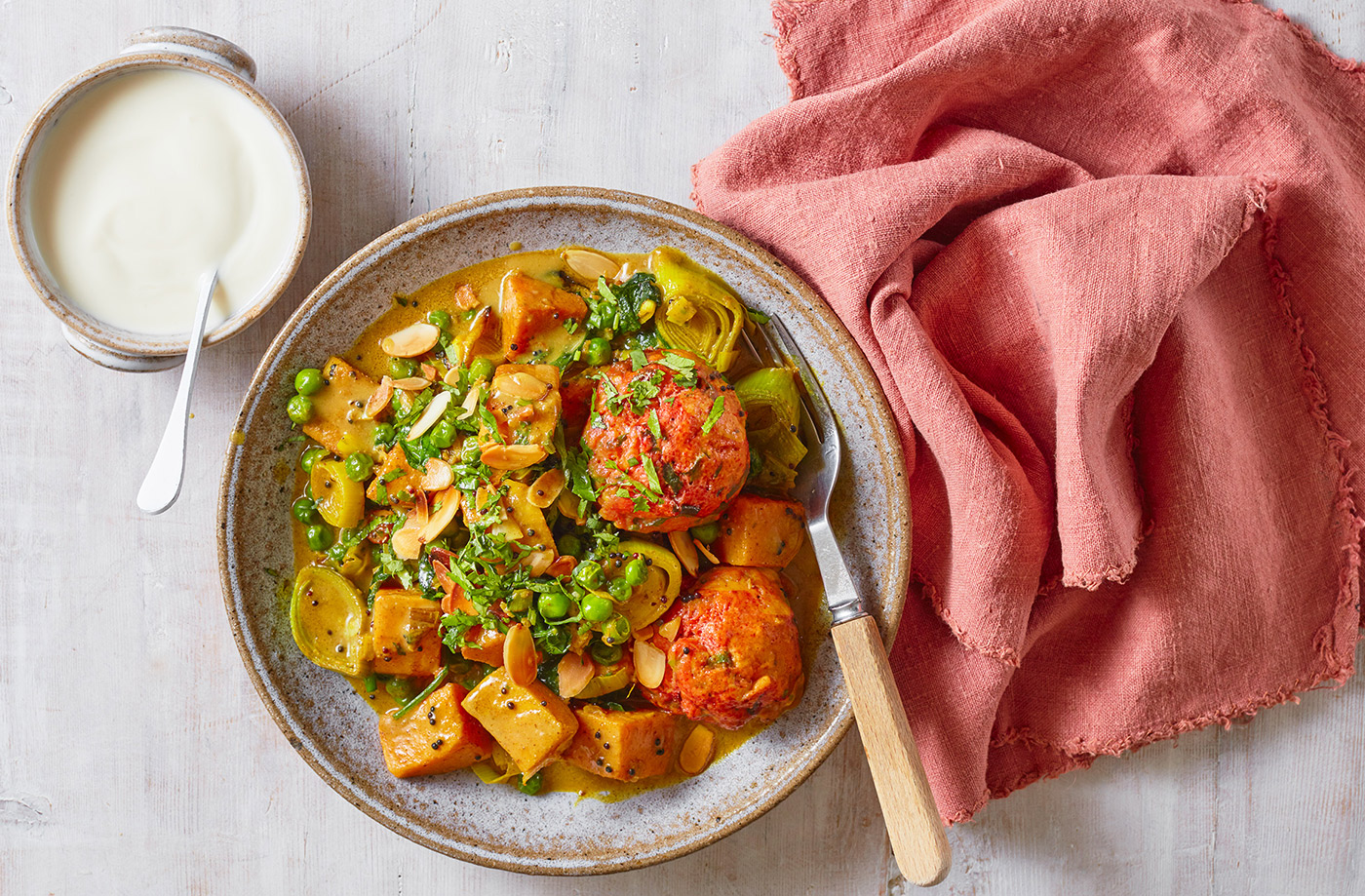 Leek, pea and sweet potato curry with dumplings recipe
