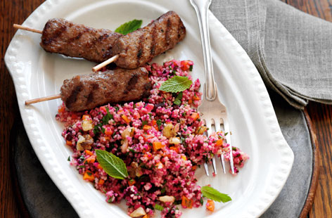 Lamb is a natural foil for herby flavours, and these minted lamb kebabs are great with the homemade tabbouleh. Strong flavours such as beetroot and walnut work with crunchy carrot and herbs, while the zesty dressing adds even more depth.