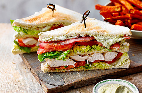 Recreate a pub lunch classic with this easy chicken club sandwich recipe – a little punchy pesto brings a delicious Italian twist