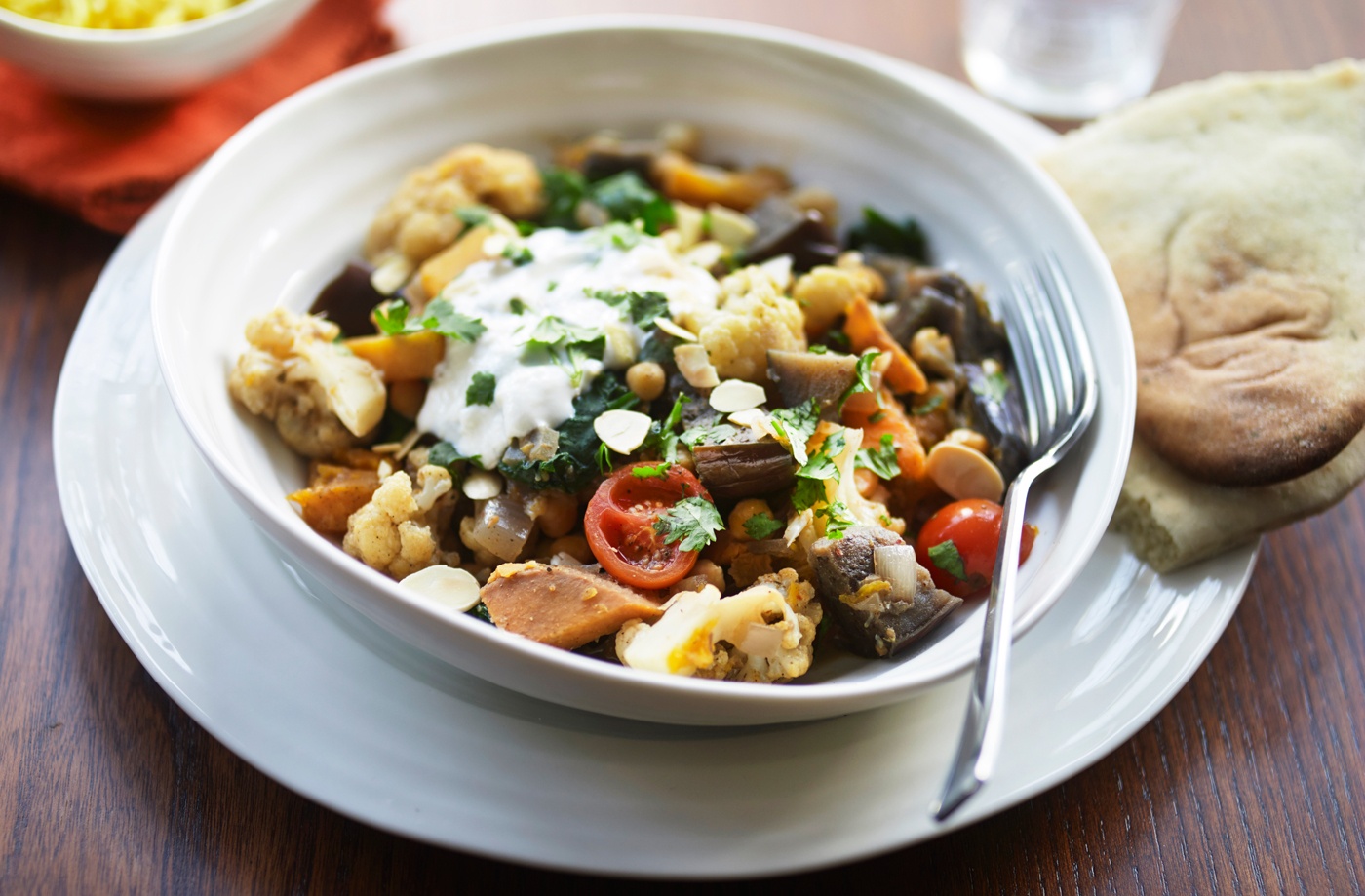 Roasted aubergine, vegetable and chickpea curry recipe