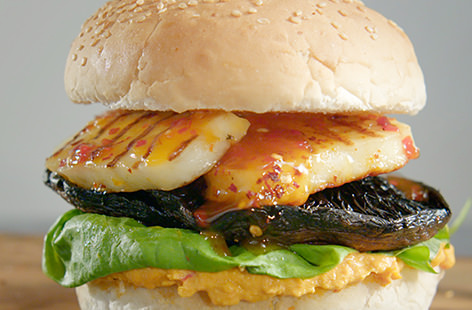 Swap out your regular burger with this tasty halloumi and mushroom burger