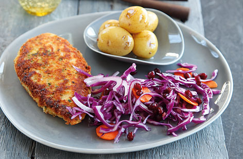 A tasty winter slaw to accompany a delicious cheese-topped chicken breast