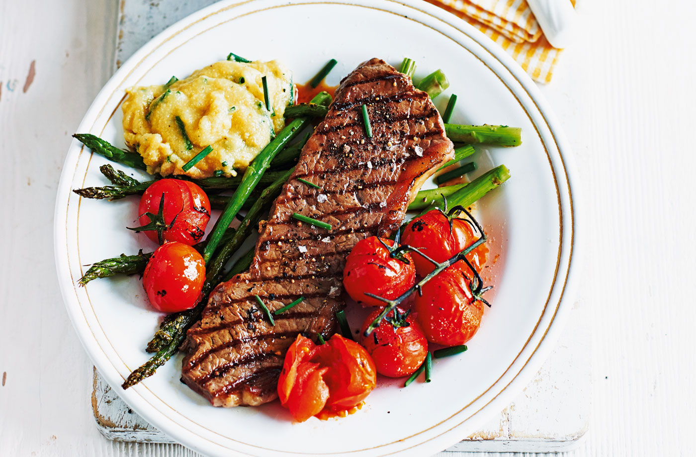 Steak with cheese and chive polenta recipe
