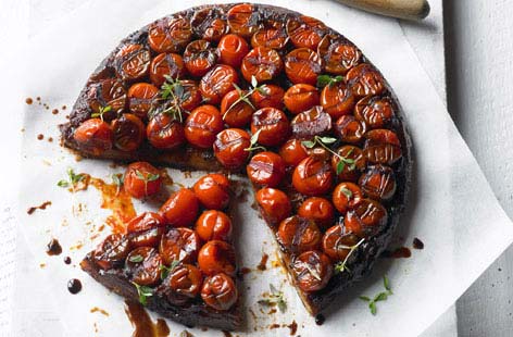 An easy and impressive savoury tarte tatin that will have the showstopper effect when you whisk it out at a dinner party. Packed with flavour from the sugardrop tomatoes and balsamic vinegar, serve with a simple goats' cheese salad.