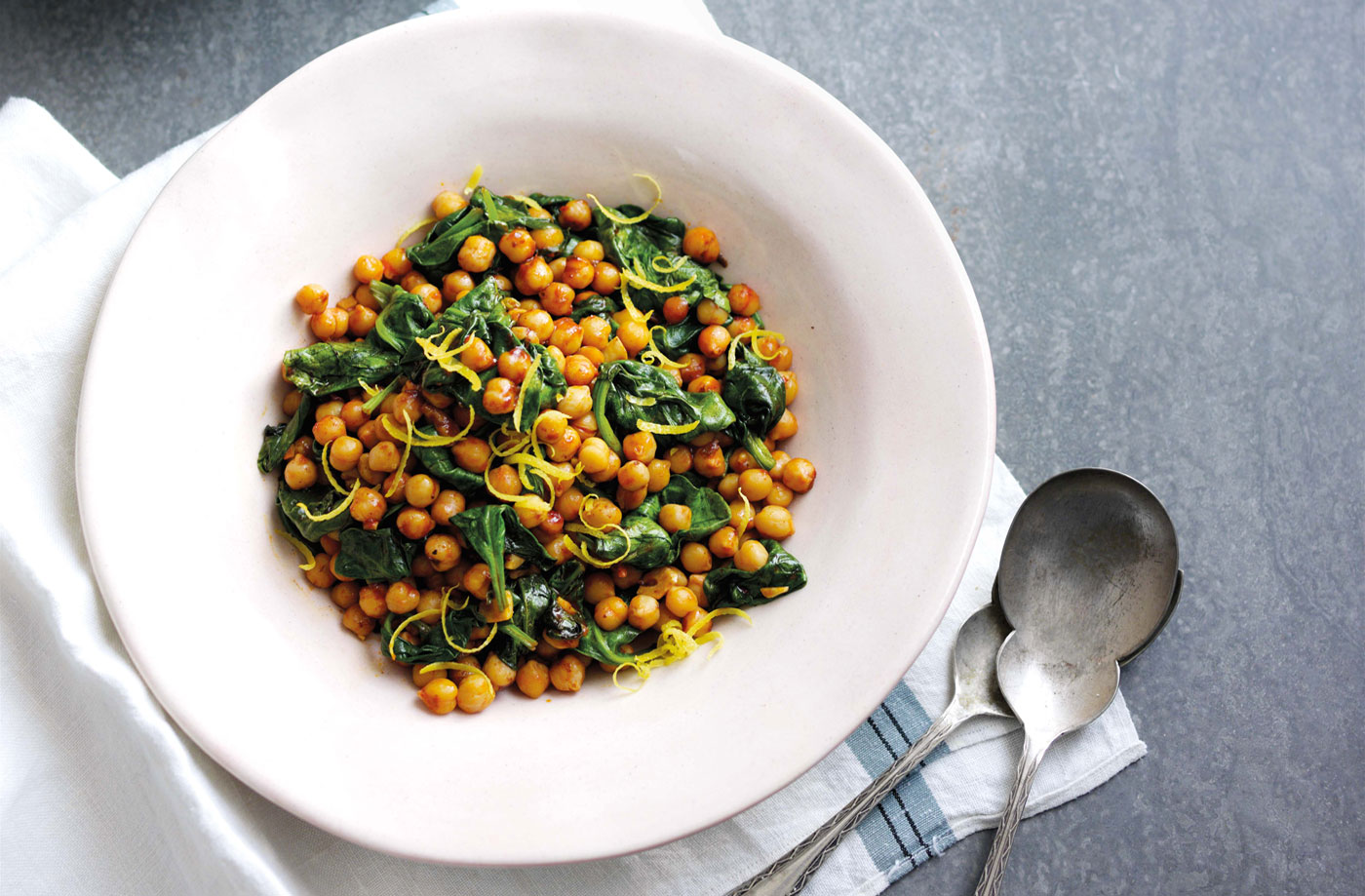 Warm chickpeas with spinach and harissa recipe